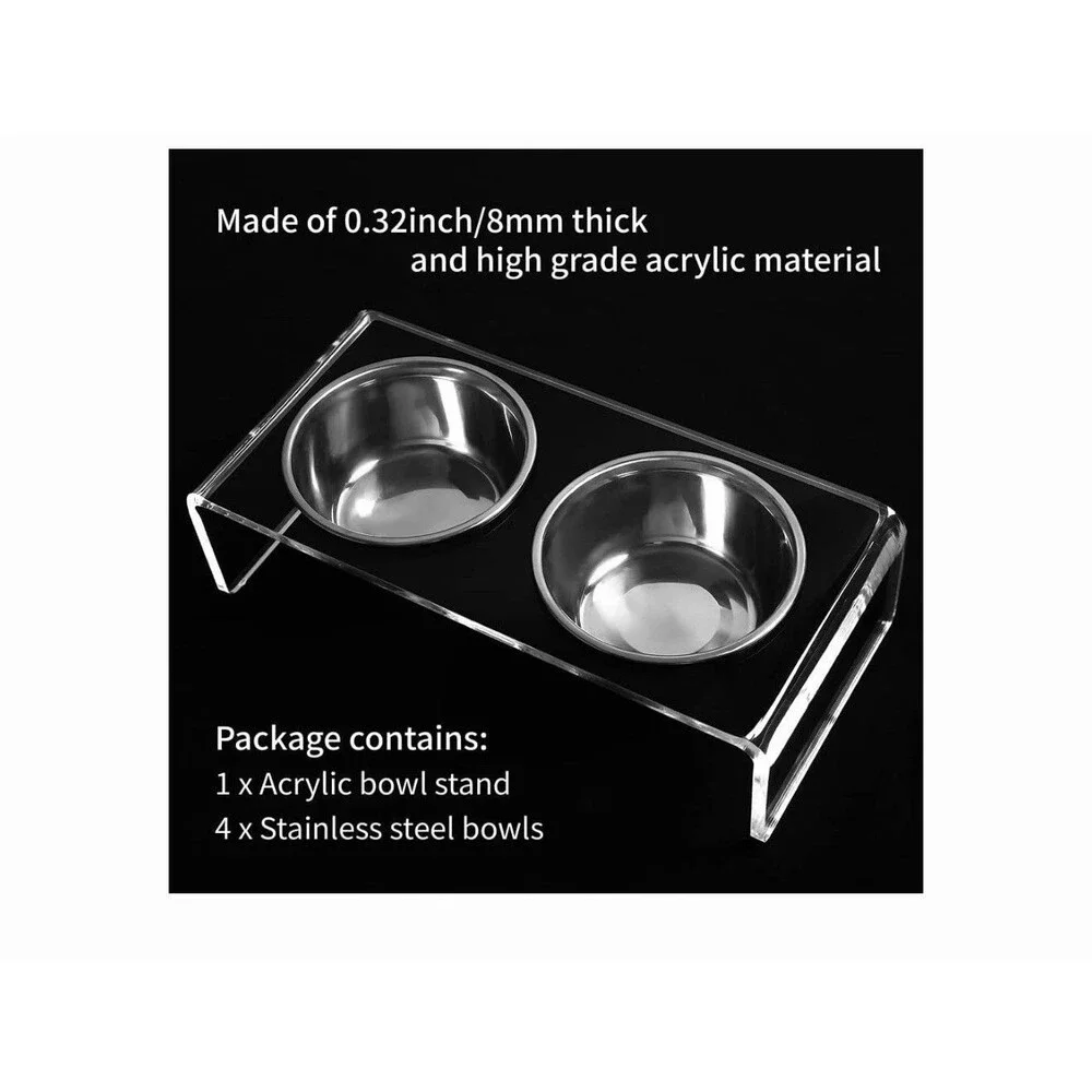 Acrylic Elevated Dog Cat Bowls Pet Feeder Double Bowl Raised Stand small size